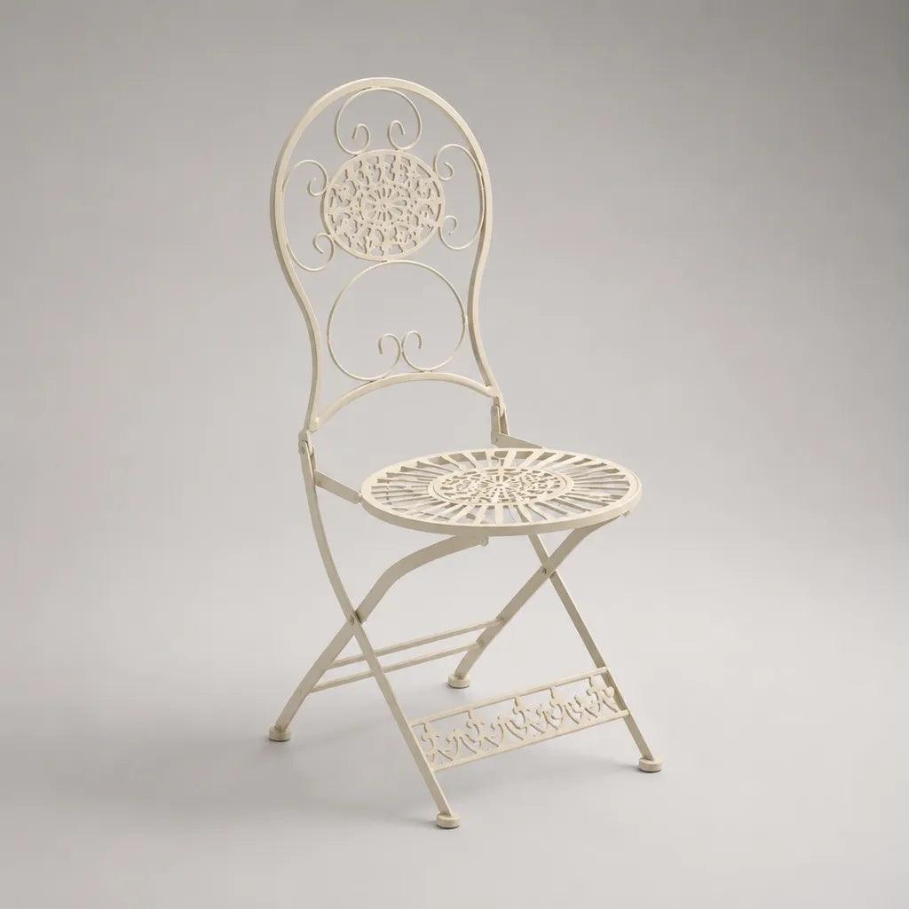 Sedia pieghevole da esterno in acciaio bianco crema, 40 × 50 × 93 cm