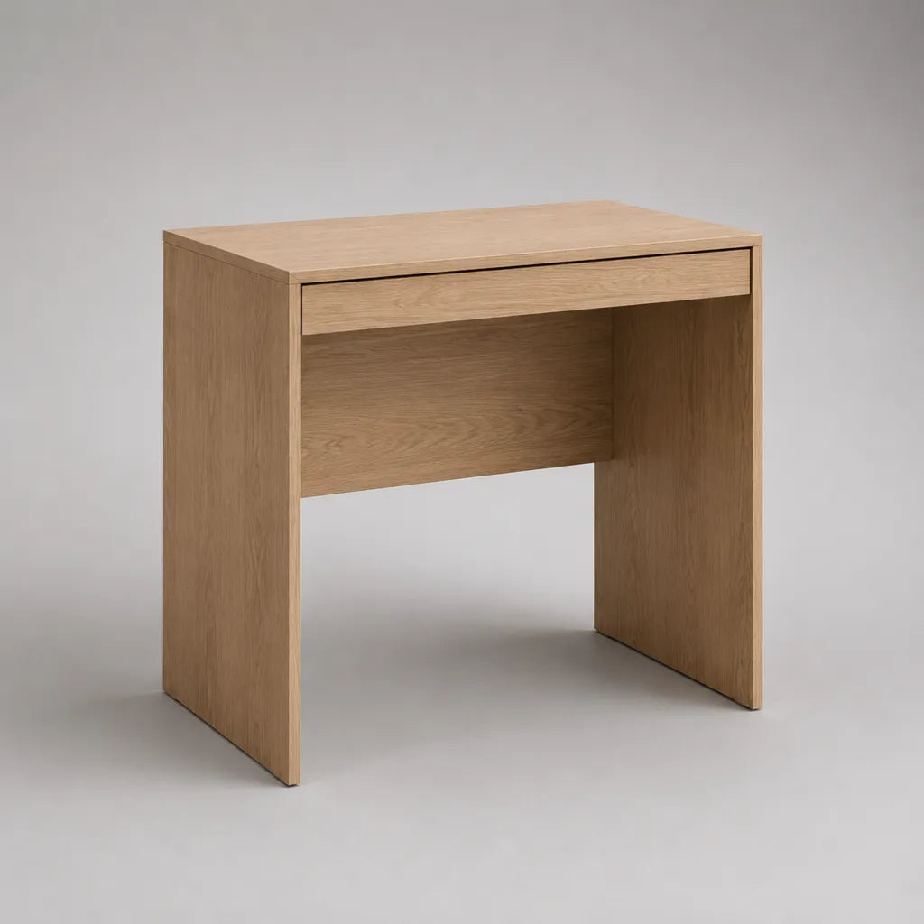 Scrivania rettangolare con cassetto in MDF impiallacciato rovere naturale, 80 × 50 × 75 cm