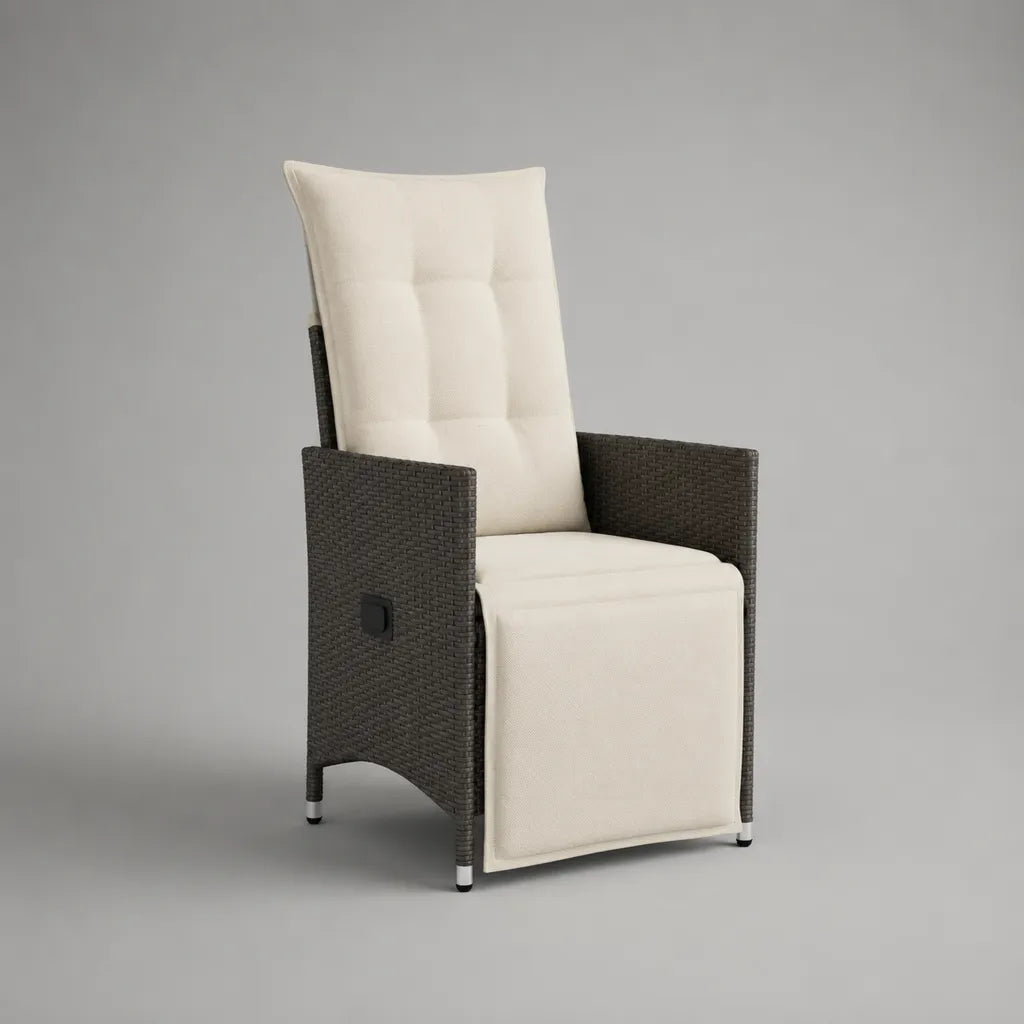Poltrona reclinabile da giardino in polyrattan PE con poggiapiedi e cuscino crema, 58 x 65 x 110 cm, antracite