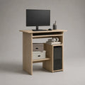 Scrivania per computer rettangolare in pannello truciolare melaminico, rovere chiaro, 90 x 50 x 75 cm, con vassoio estraibile e ripiani