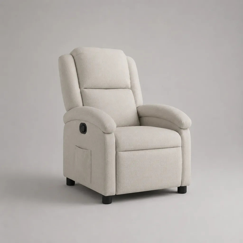 Poltrona reclinabile manuale in tessuto con poggiapiedi, bianco crema, 75 × 90 × 105 cm