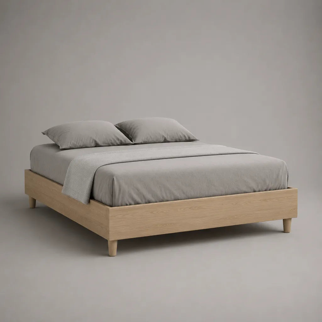 Letto matrimoniale senza testiera in MDF impiallacciato rovere naturale, per materasso 160 x 200 cm, dimensioni 166 x 206 x 36 cm