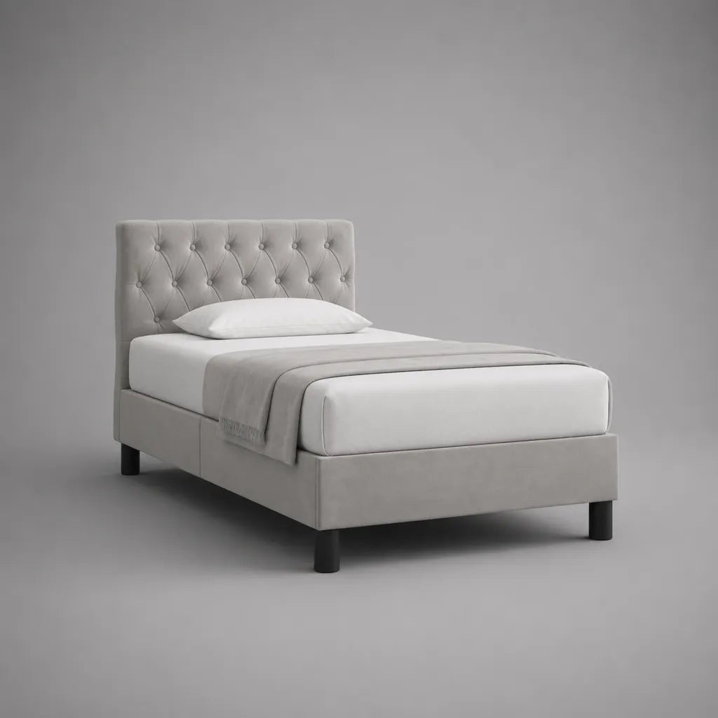Letto singolo imbottito 90 x 200 cm in tessuto grigio chiaro con testiera capitonné