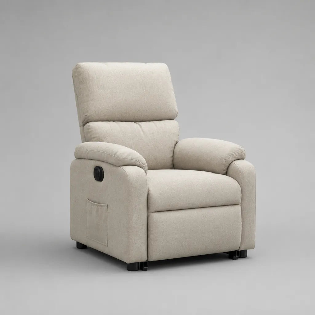 Poltrona reclinabile manuale in tessuto beige con poggiapiedi, 92 x 98 x 103 cm