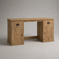 Scrivania rettangolare in legno massello di pino marrone naturale con 2 cassetti e 2 armadietti, 140 x 60 x 76 cm