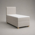 Letto singolo imbottito con materasso 90 x 200 cm in tessuto beige chiaro e testiera a pannelli verticali